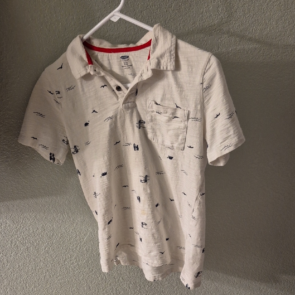 Old Navy Kids Polo Shirt - Cream with Navy Accents